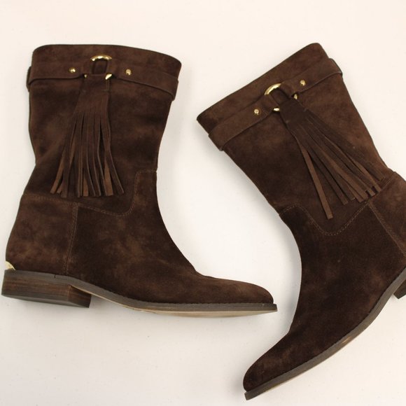 Michael Kors dark brown suede boot with fringe - Picture 1 of 8